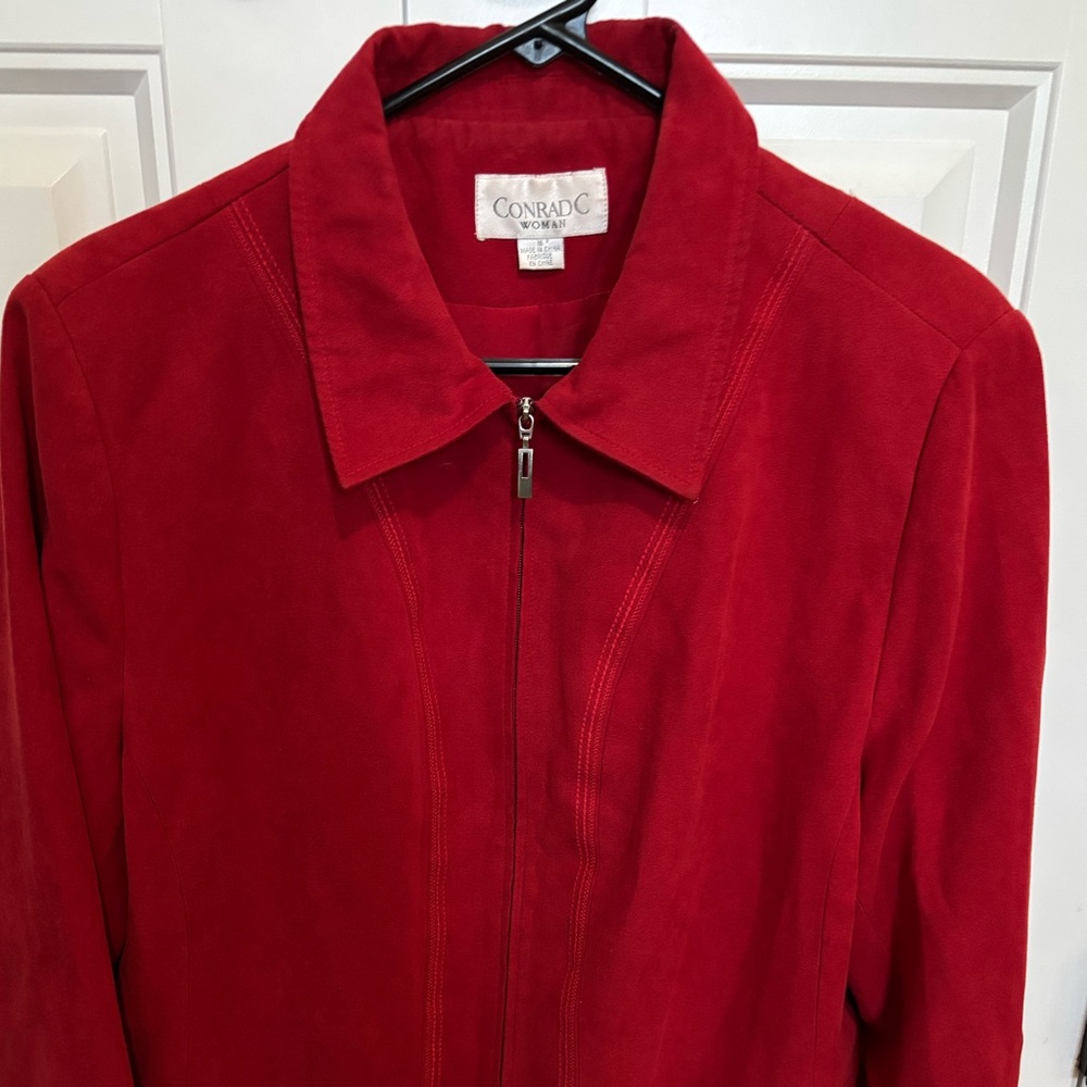 Conrad C Red Suede Zip-Front Blazer Jacket
